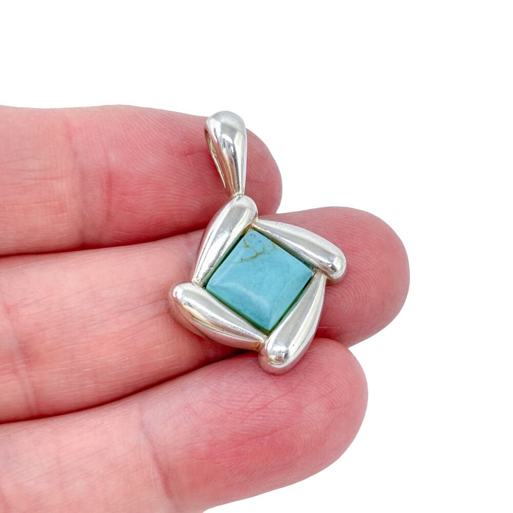 Vintage Sterling Silver 925 Turquoise-Color Magnesite Square Pendant